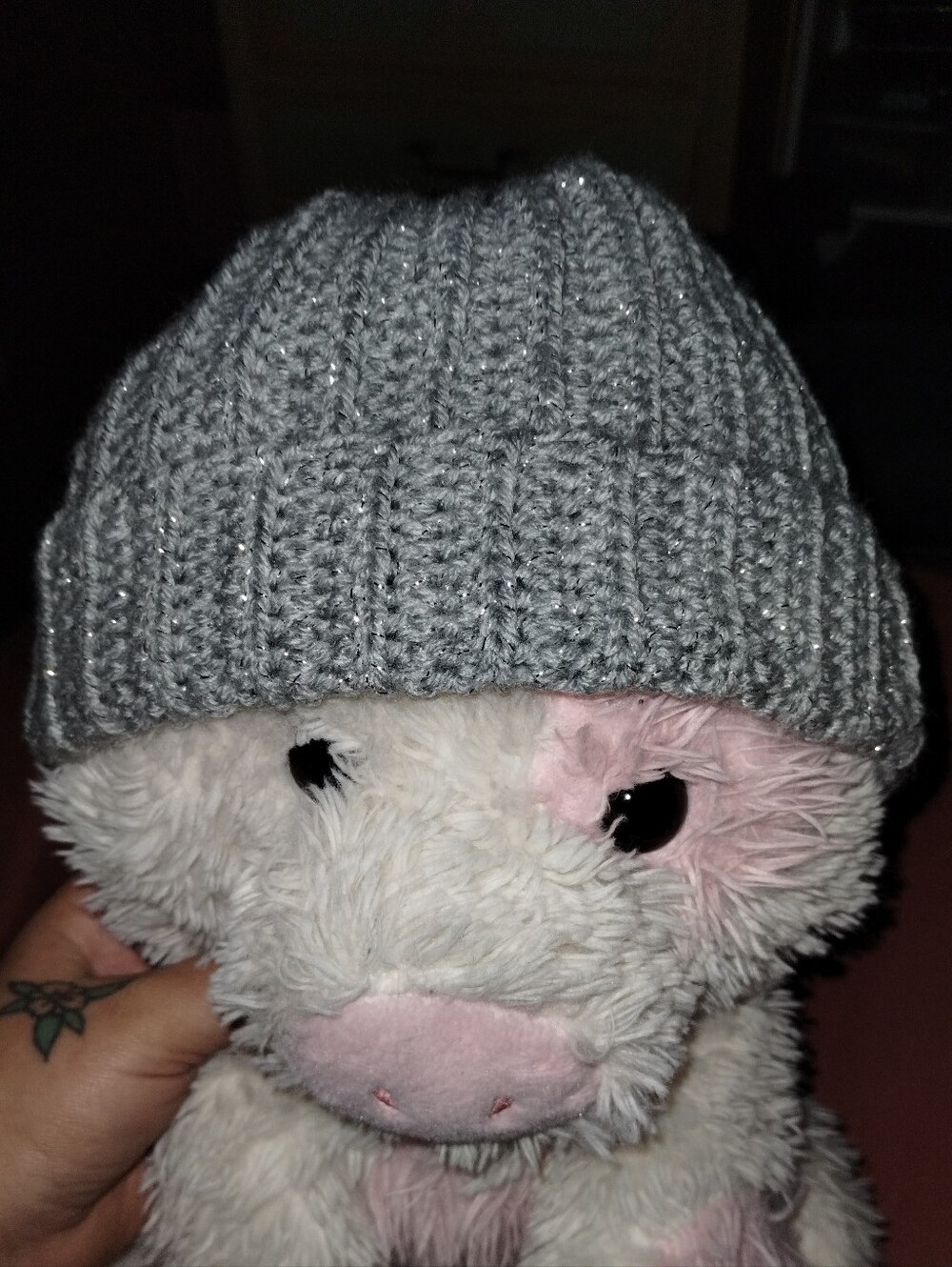 Hand Crocheted Beanie- Grey Sparkle